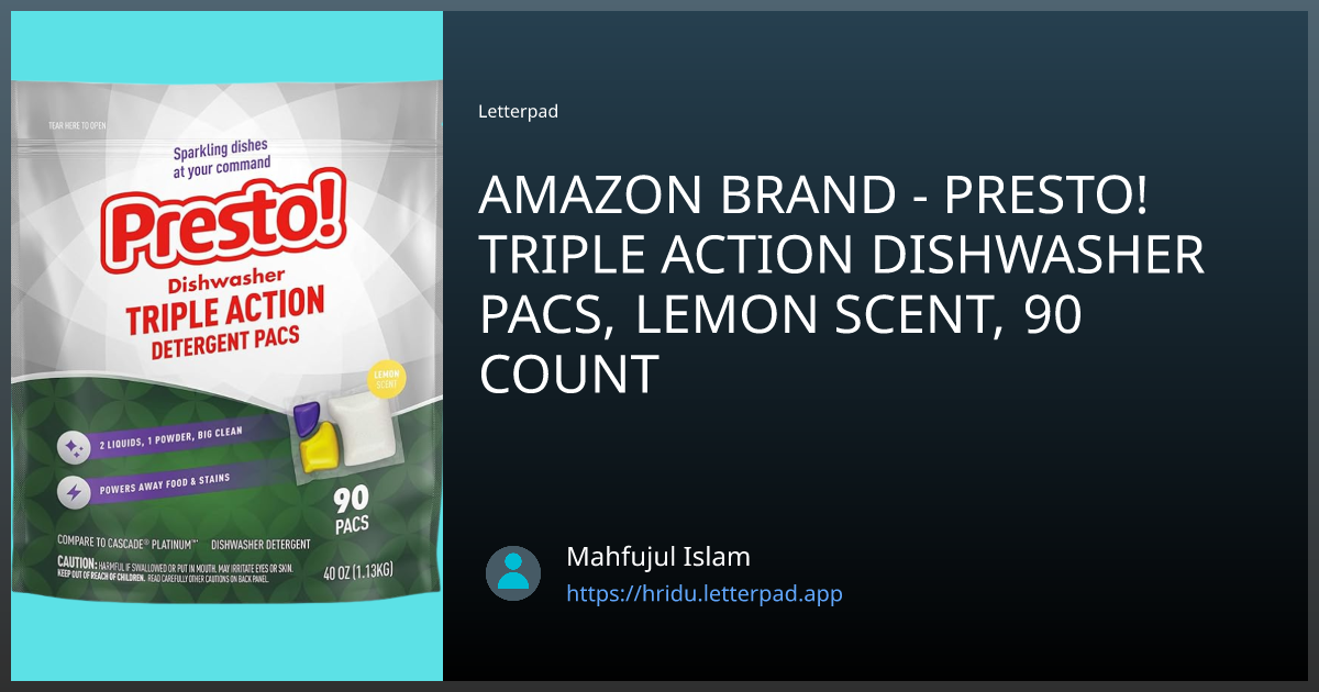 AMAZON BRAND PRESTO! TRIPLE ACTION DISHWASHER PACS, LEMON SCENT, 90